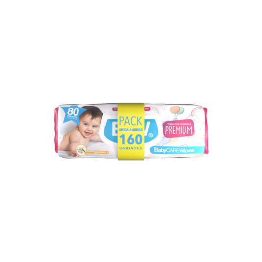 Toalla Húmeda Baby Care Wipes Premium C/TAPA 2X80 UN CAJA 10 PACK