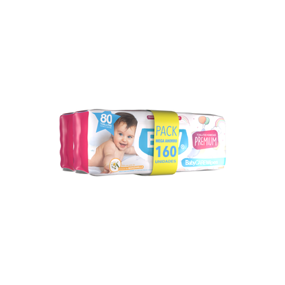Toalla Húmeda Baby Care Wipes Premium C/TAPA 2X80 UN CAJA 10 PACK