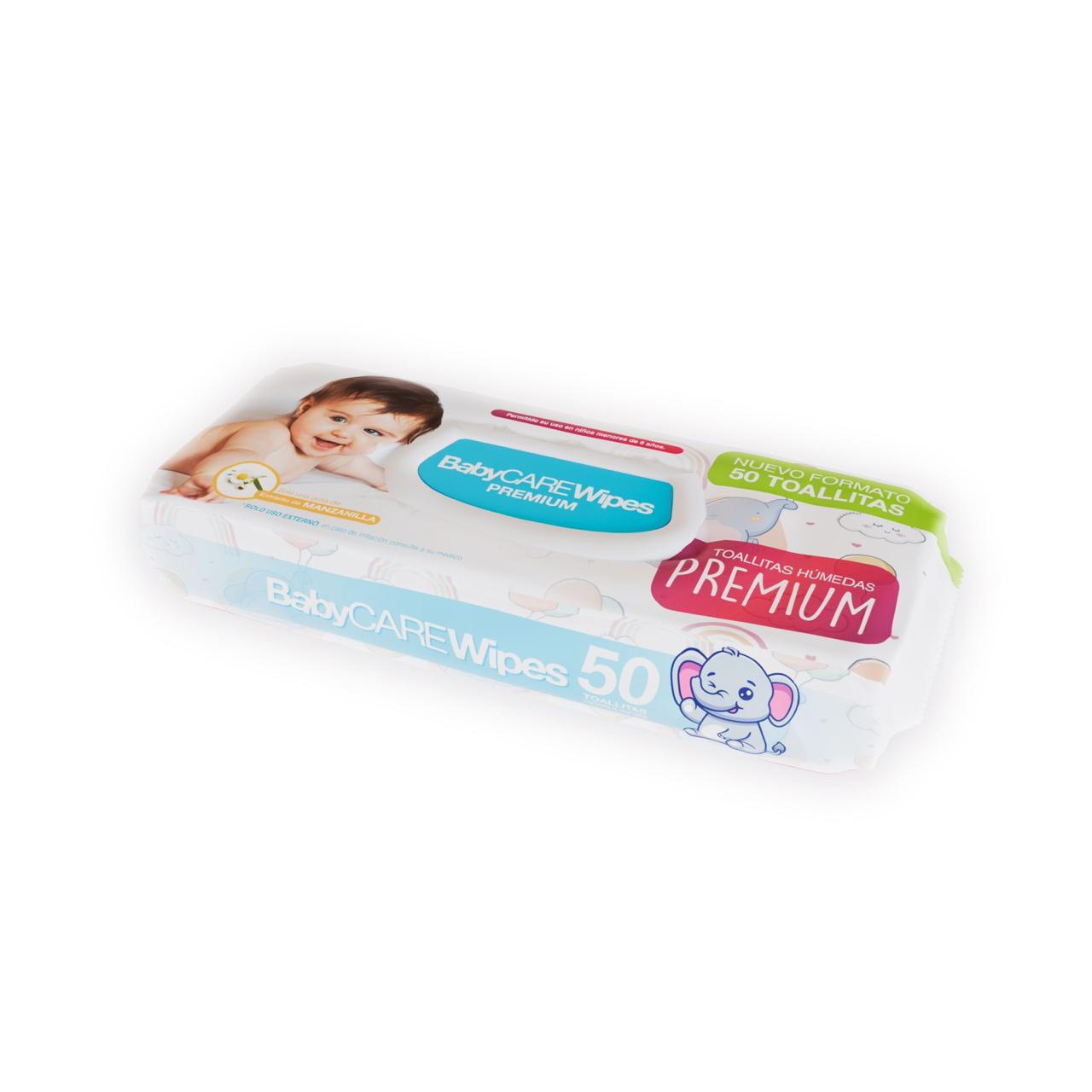 Toalla Húmeda Baby Care Wipes Premium C/TAPA 50 UN CAJA 10 PAQUETES